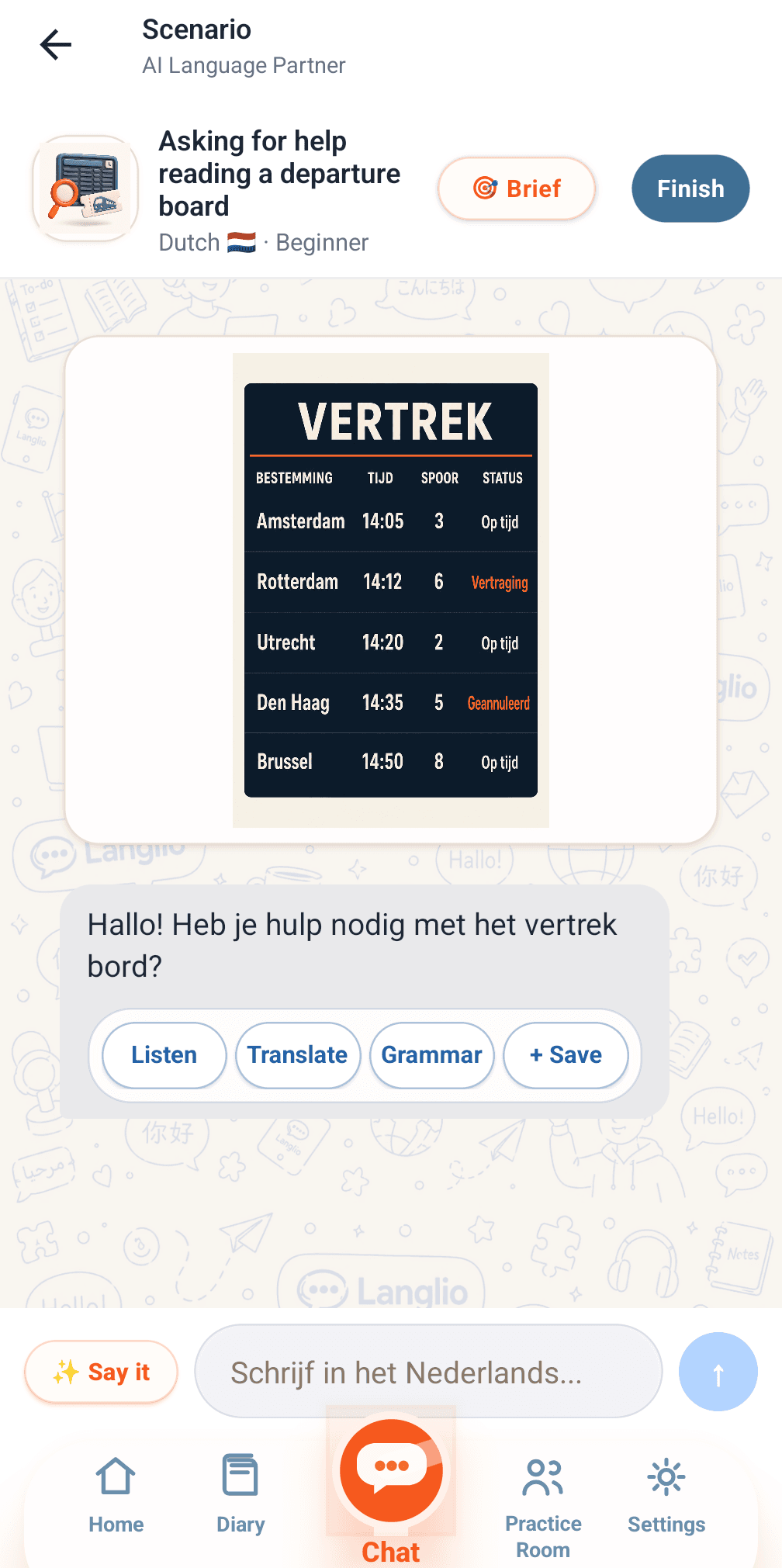 Asking for help with a departure board in Dutch