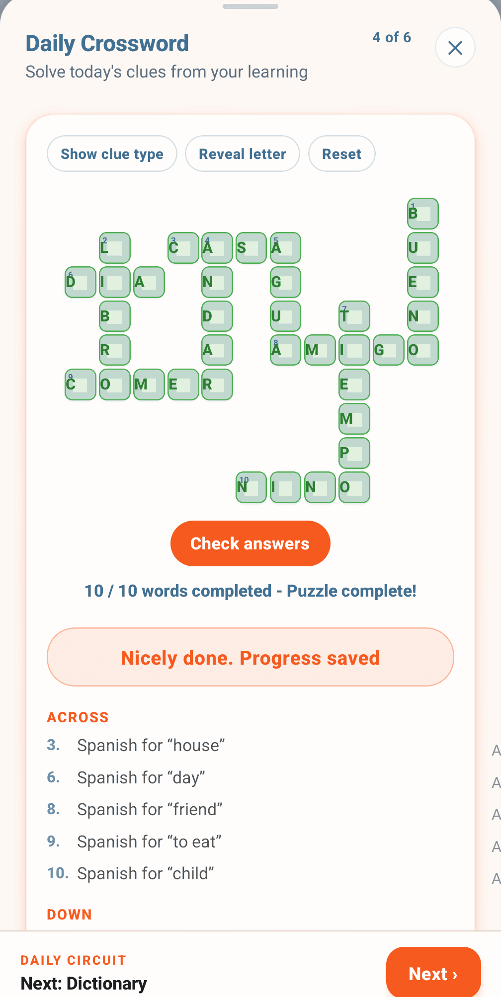 The daily crossword built from your vocabulary