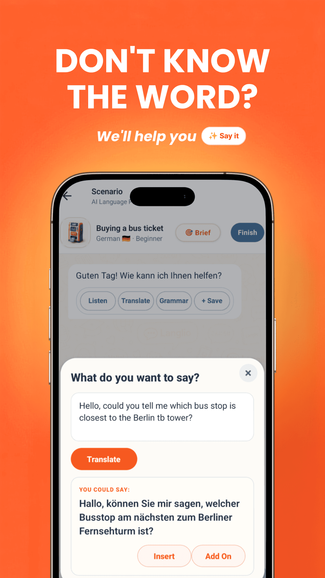 Langlio screenshot 3: Don't know the word? We'll help you